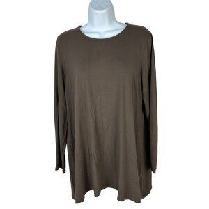 Eileen Fisher Brown Long Sleeve Tunic Top Womens Size Small Viscose Blend
